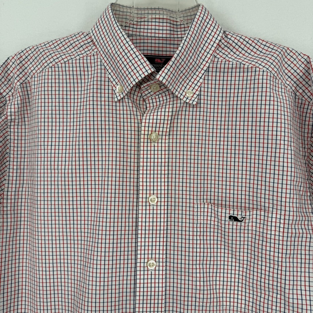 Vineyard Vines Tucker Shirt Mens Medium Red Blue White Tattersall Check